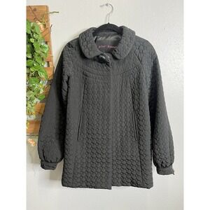 Betsey Johnson Black Quilted Snap Front Bow Back Pea Coat Small
